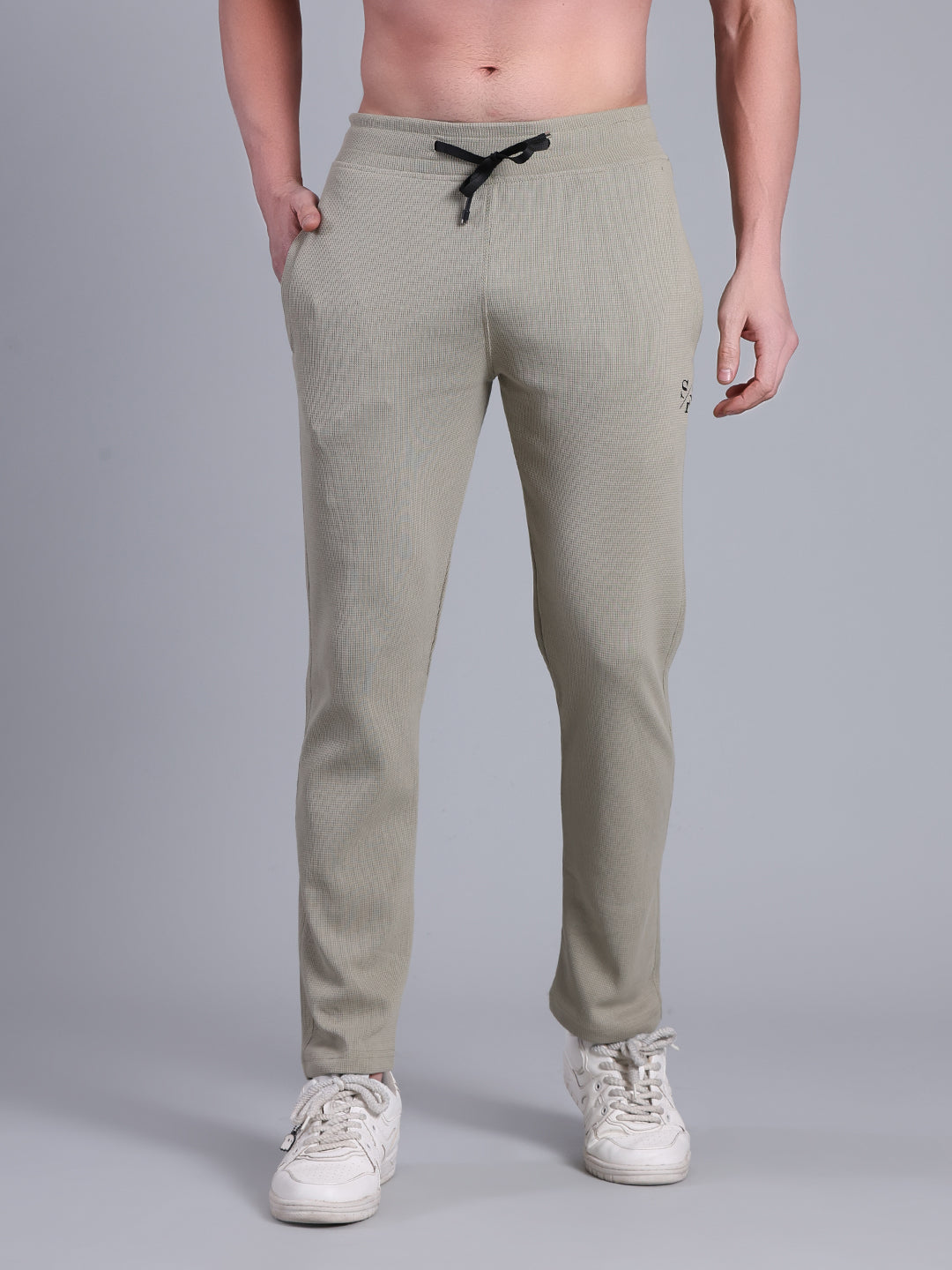 Stylox Men’s Textured Regular Fit Trackpants | Cotton Blend Stretch Joggers with Elastic Waist & Drawstring