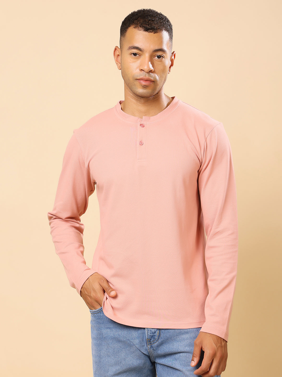 Stylox Men’s Henley Neck Full Sleeve Solid T-Shirt – Casual & Stylish Everyday Wear - Stylox