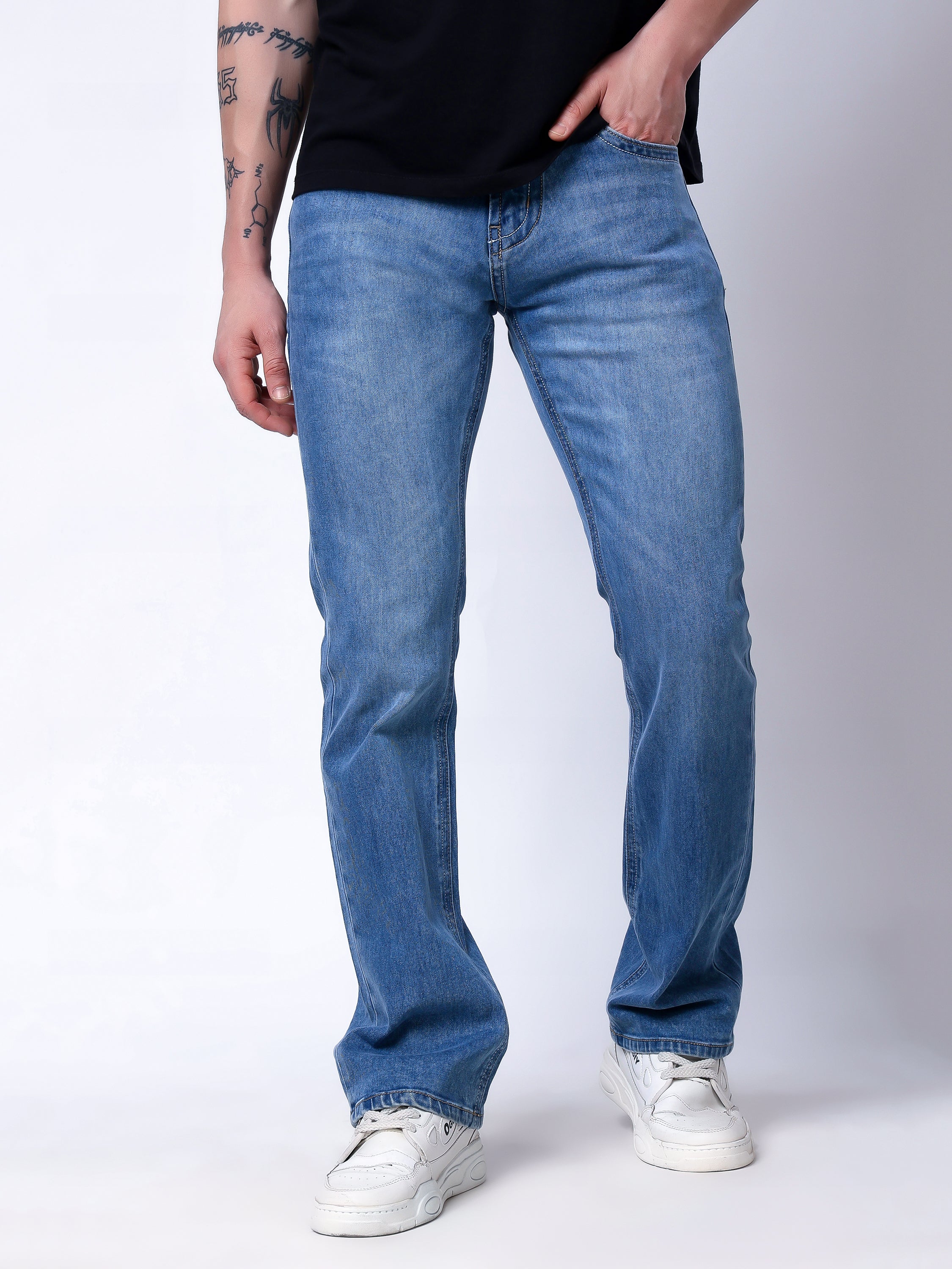 Stylox Men's Bootcut Fit Stretchable Denim Jeans-Light Blue - Stylox