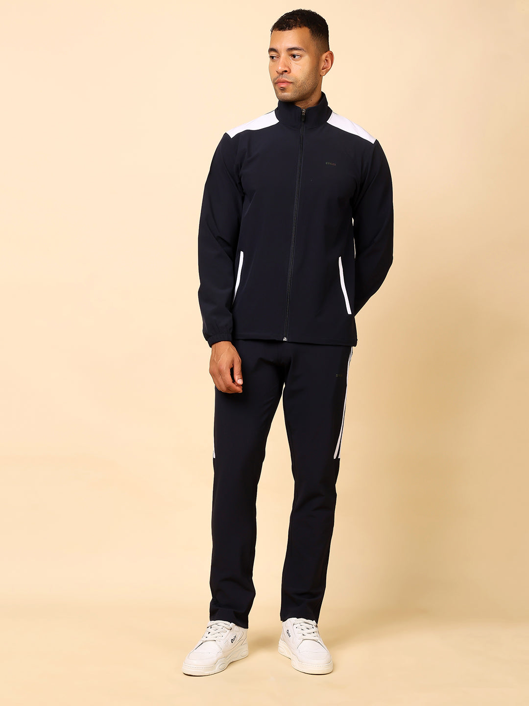 Stylox Men’s Solid Tracksuit | Full Zip High Neck Jacket & Jogger Pants Set (Navy) - Stylox