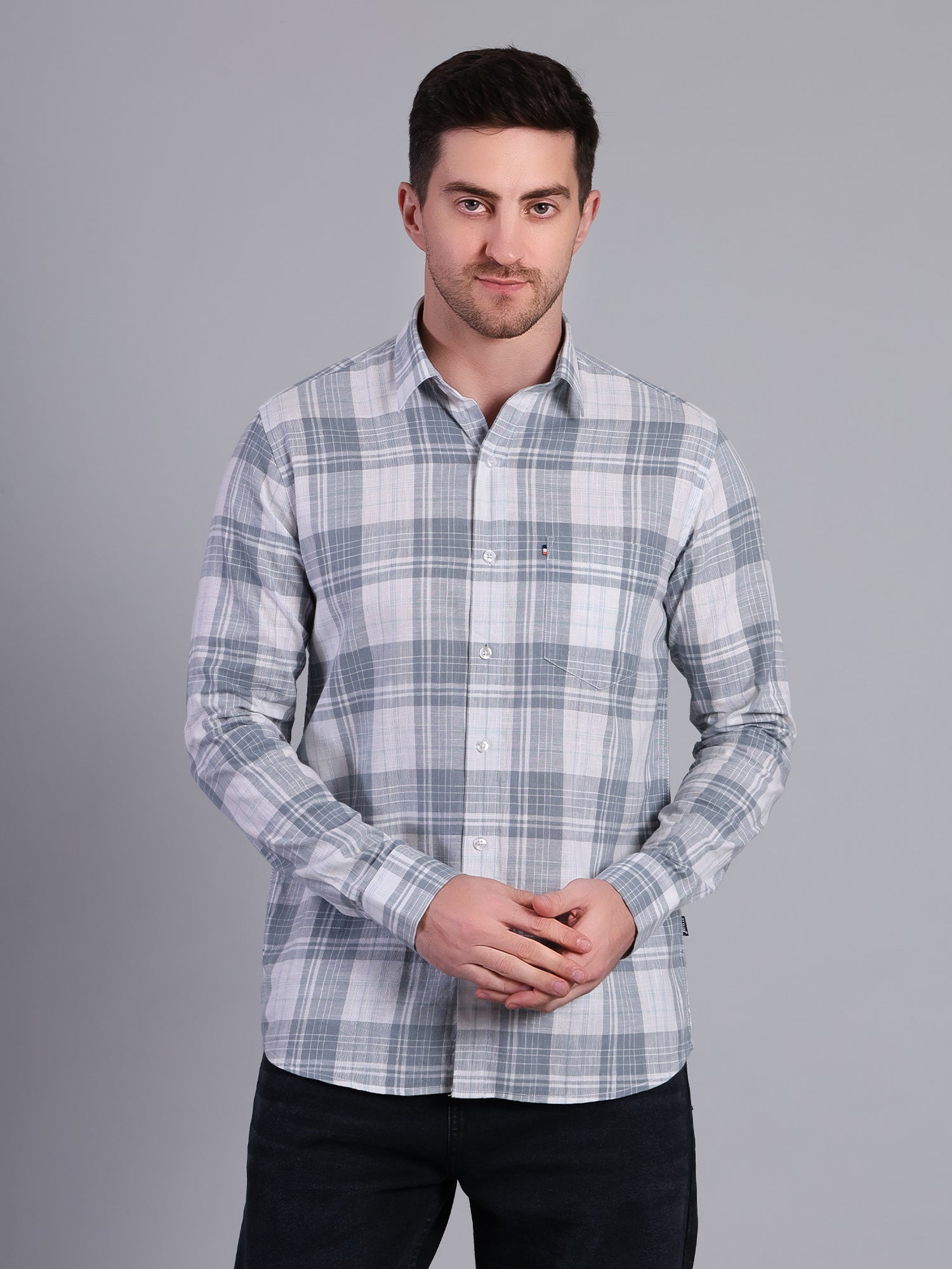 Stylox Men’s Regular Fit Checked Full Sleeve Casual Shirt-Slate Blue - Stylox