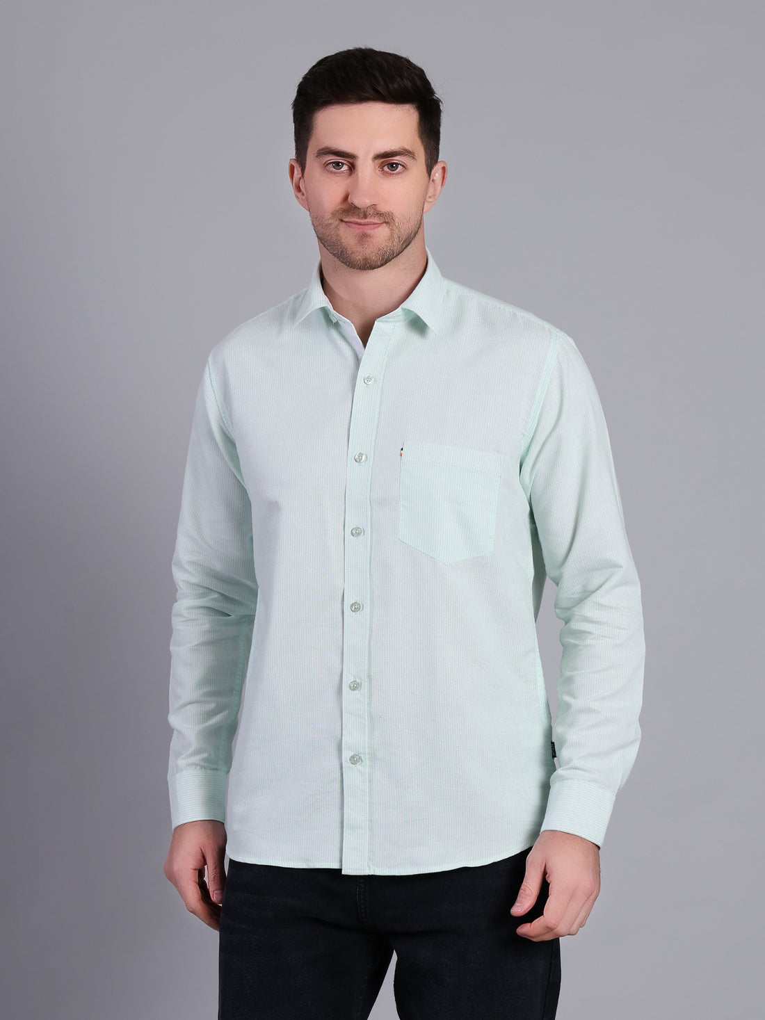 Stylox Men’s Green Striped Casual Shirt | Regular Fit Cotton Shirt for Men - Green - Stylox