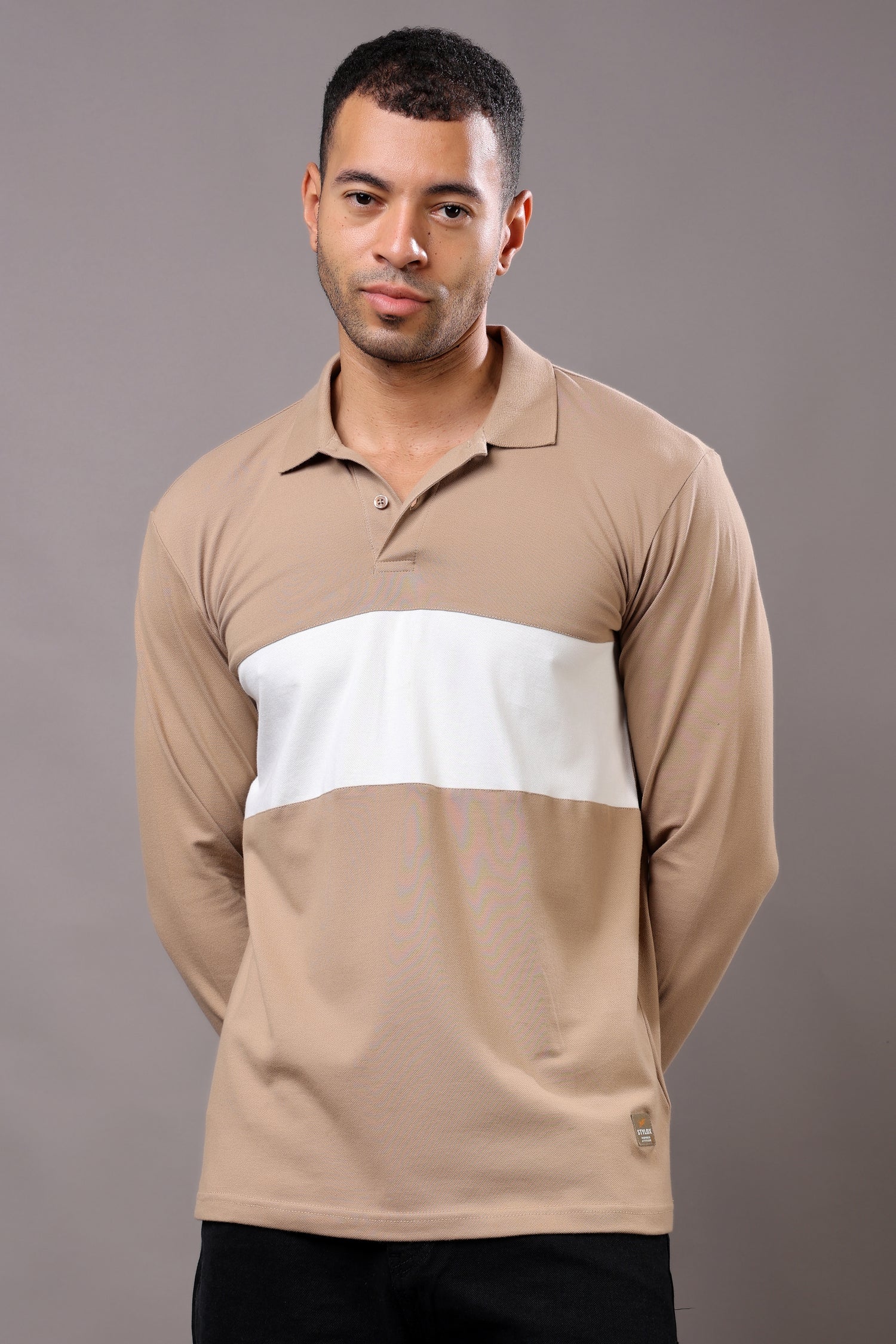 Stylox Men’s Long Sleeve Polo T-Shirt with Cut &amp; Sew Design