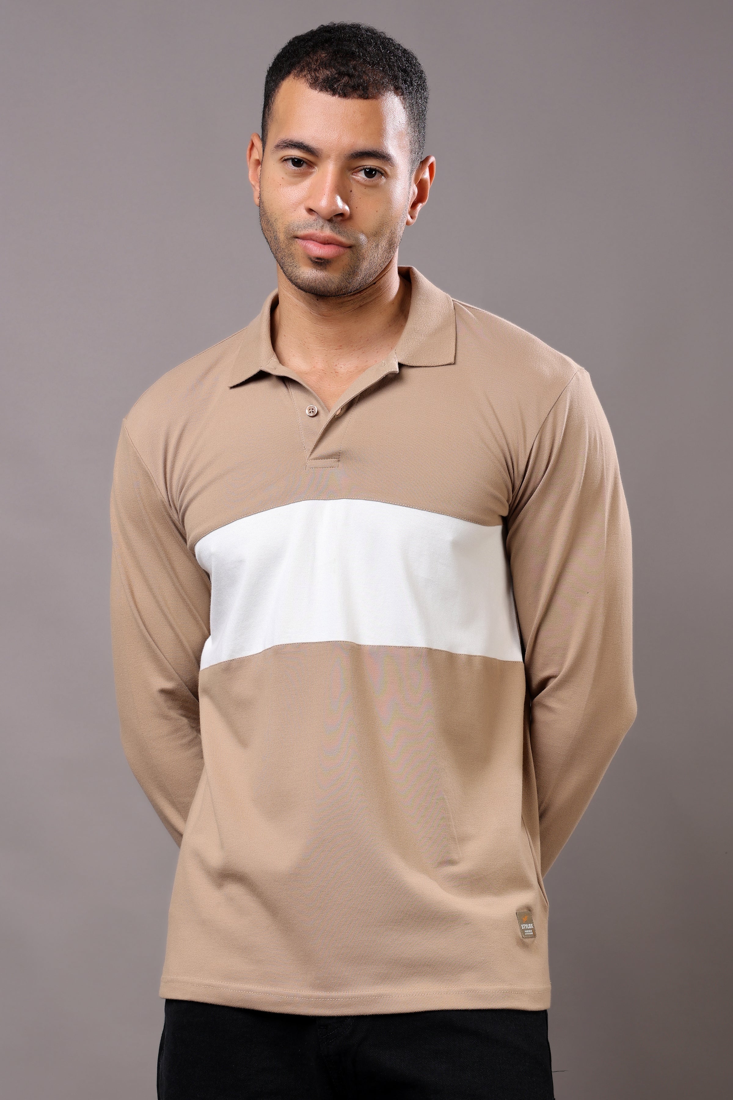 Stylox Men’s Long Sleeve Polo T-Shirt with Cut & Sew Design - Stylox
