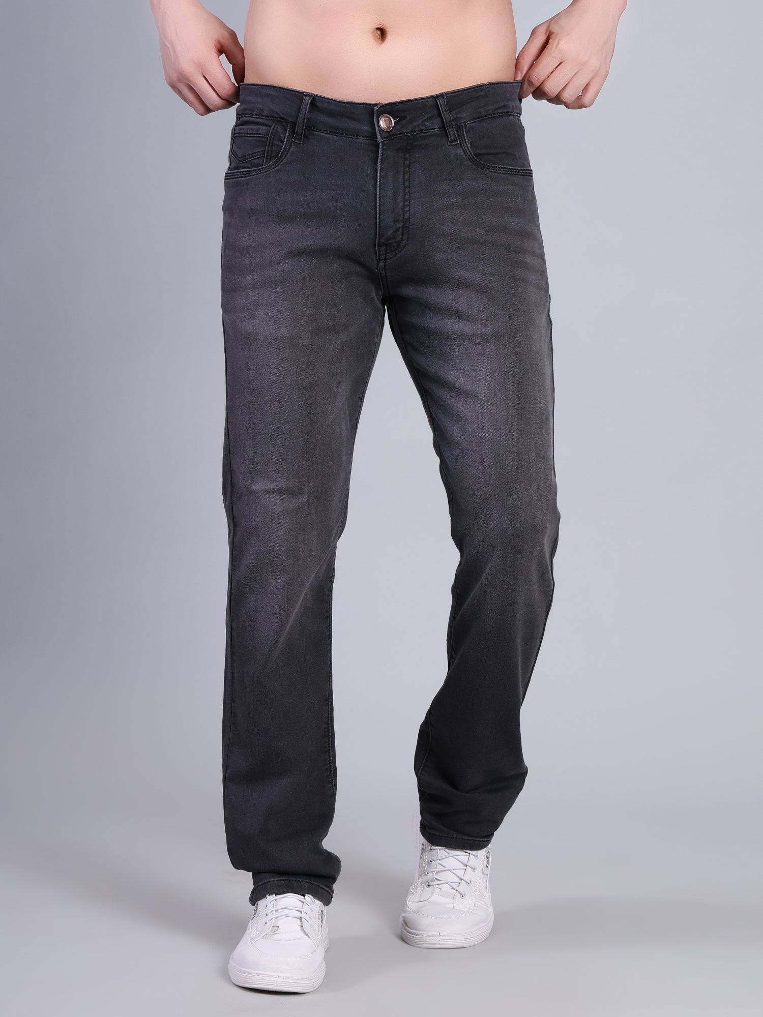 Stylox Men’s Slim Fit Mid Rise Stretchable Denim Jeans-Mid Grey - Stylox