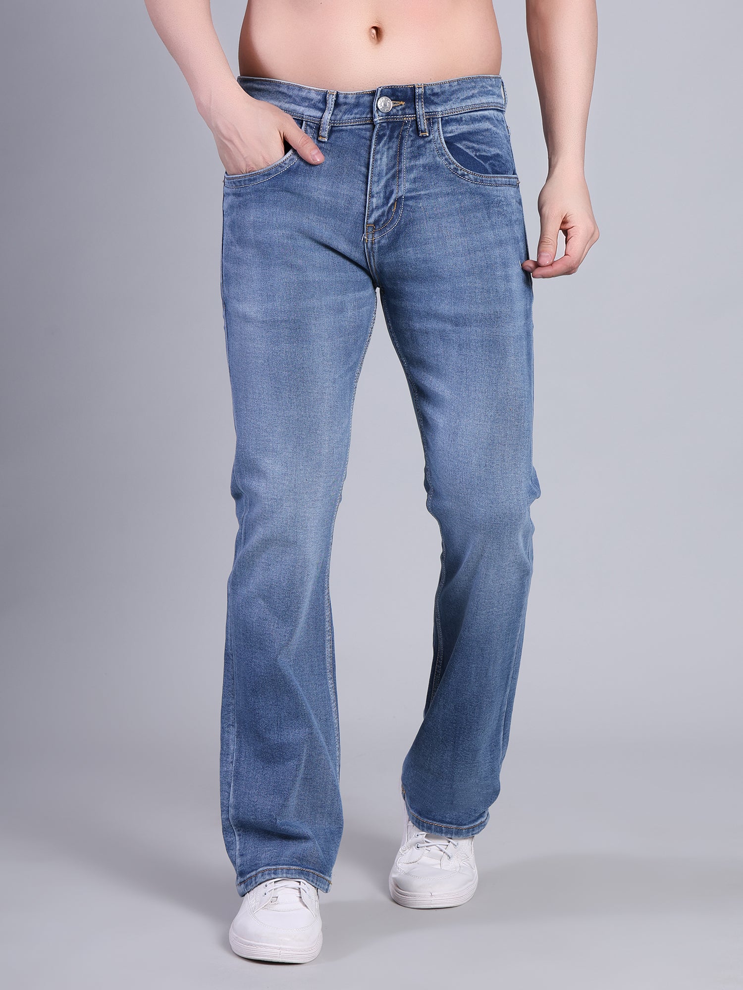Stylox Men’s Bootcut Fit Non-Stretch Rigid Denim Jeans-Light Blue - Stylox