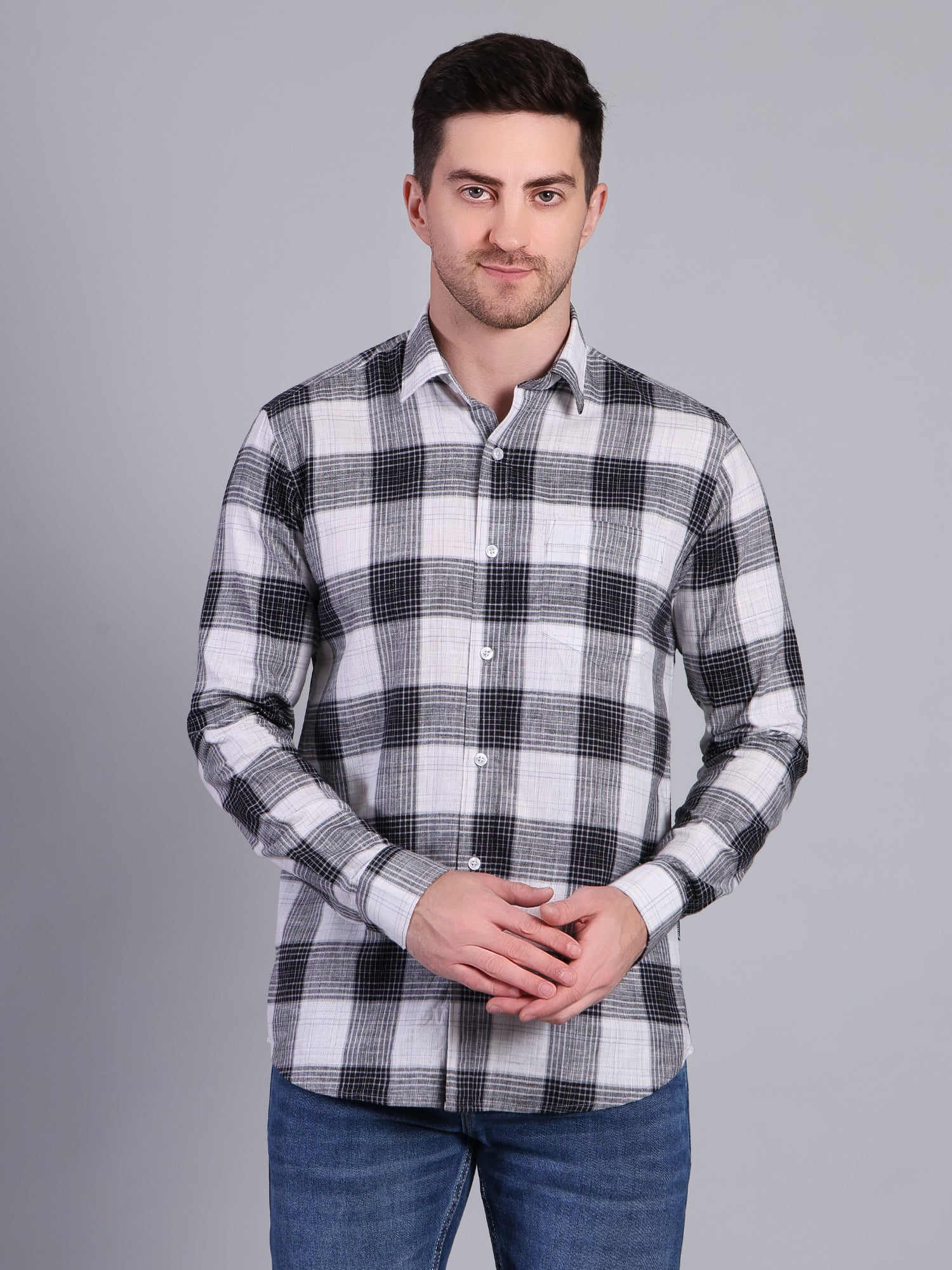 Stylox Men’s Regular Fit Checked Full Sleeve Casual Shirt-Black - Stylox