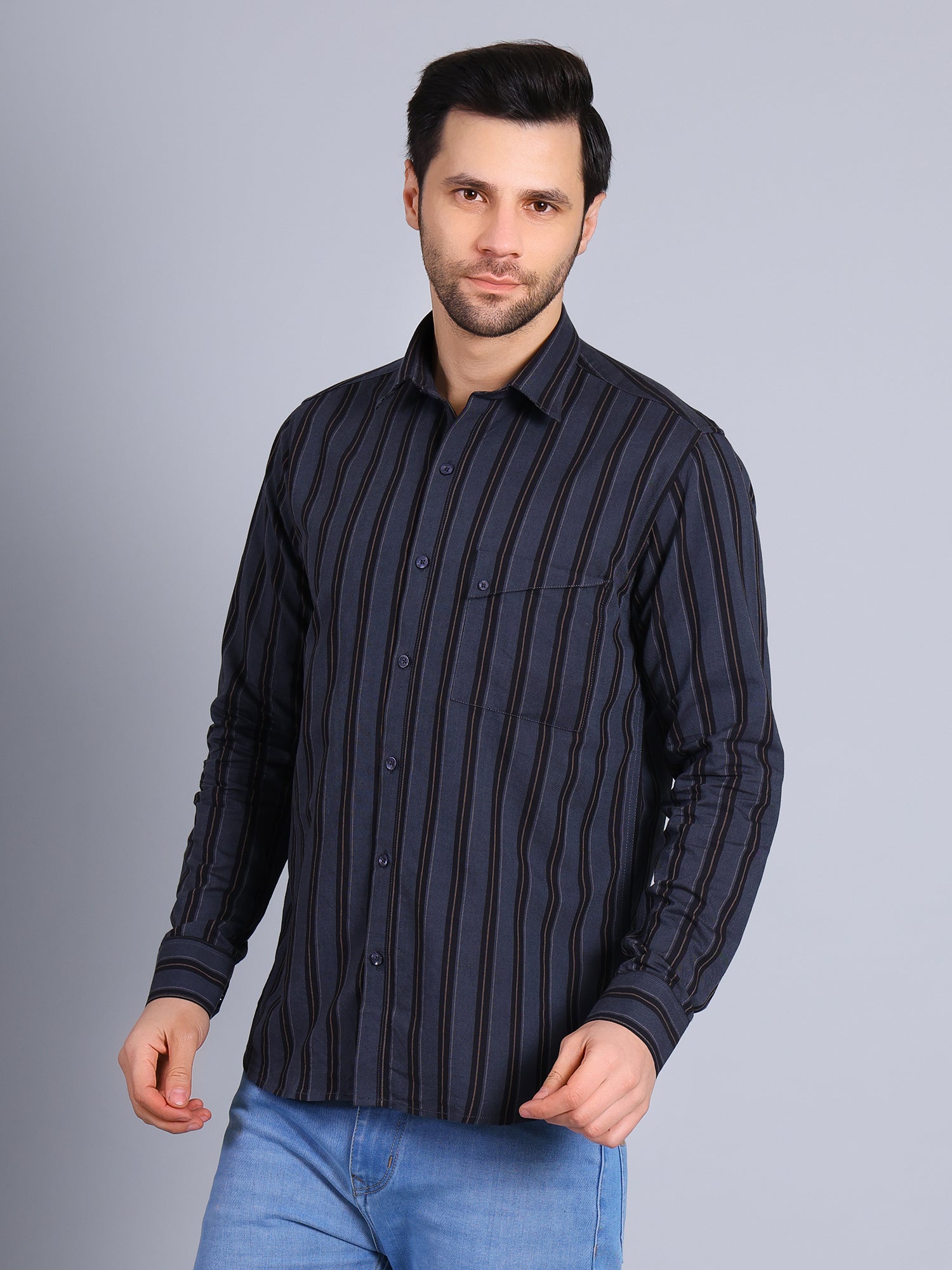 Stylox Men’s Regular Fit Full Sleeve Stripes Casual Shirt for Everyday & Office Wear