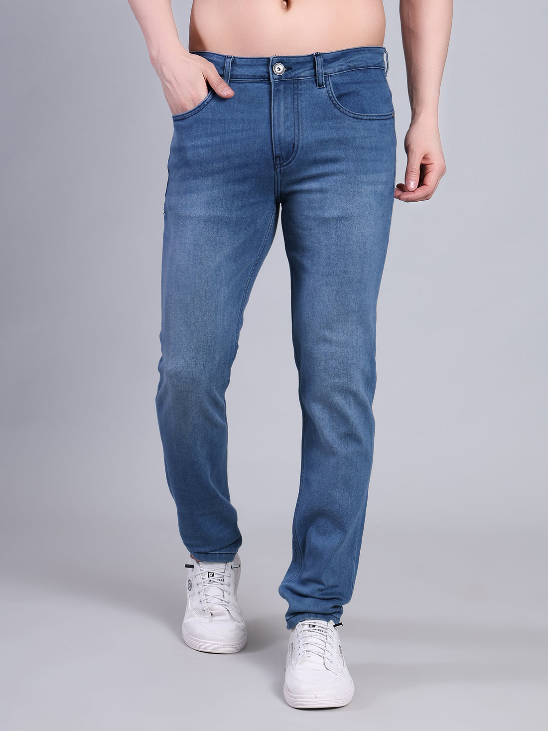 Stylox Men’s Slim Fit Mid Rise Stretchable Denim Jeans-Light Blue - Stylox