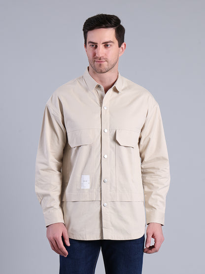 Stylox Men’s Solid Winter Shacket with Snap Buttons &amp; Utility Pockets