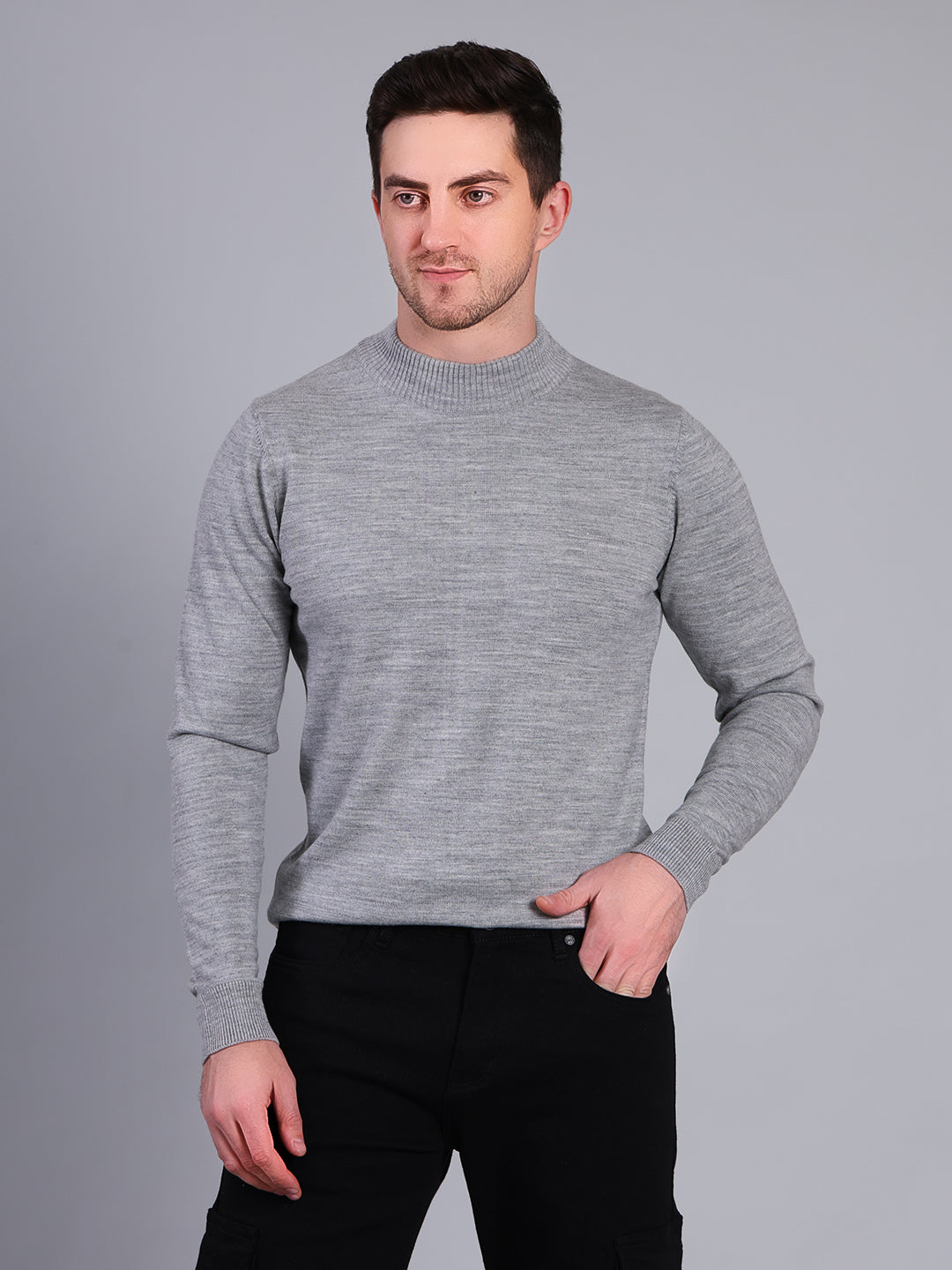 Stylox Men’s Solid Winter Sweater | Soft Knit Full Sleeve Pullover | Classic Casual Wear (Grey Melange) - Stylox