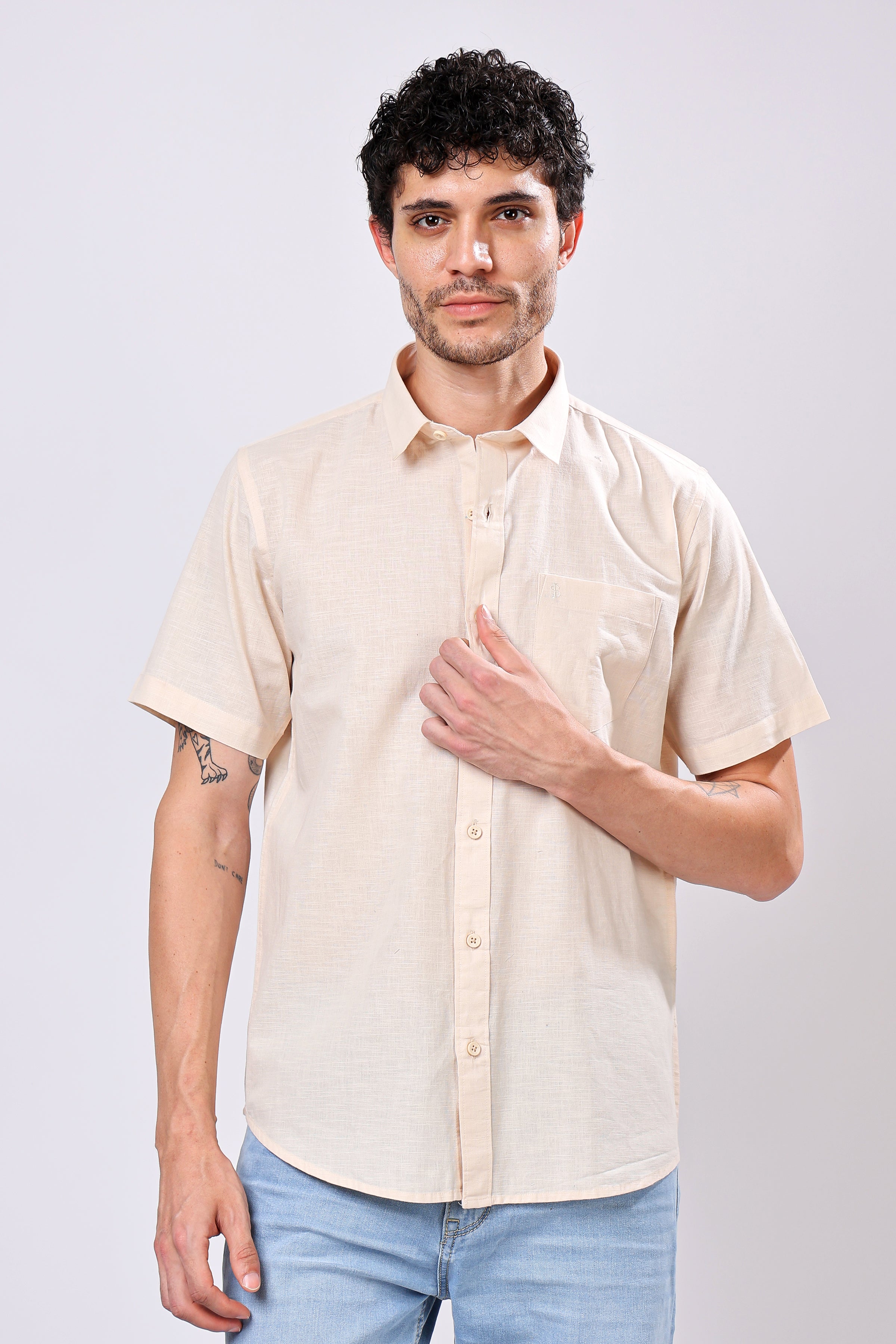 Stylox Men's Half Sleeve Solid Casual Shirt – Comfortable Cotton Blend Shirt for Smart Everyday Style - Stylox