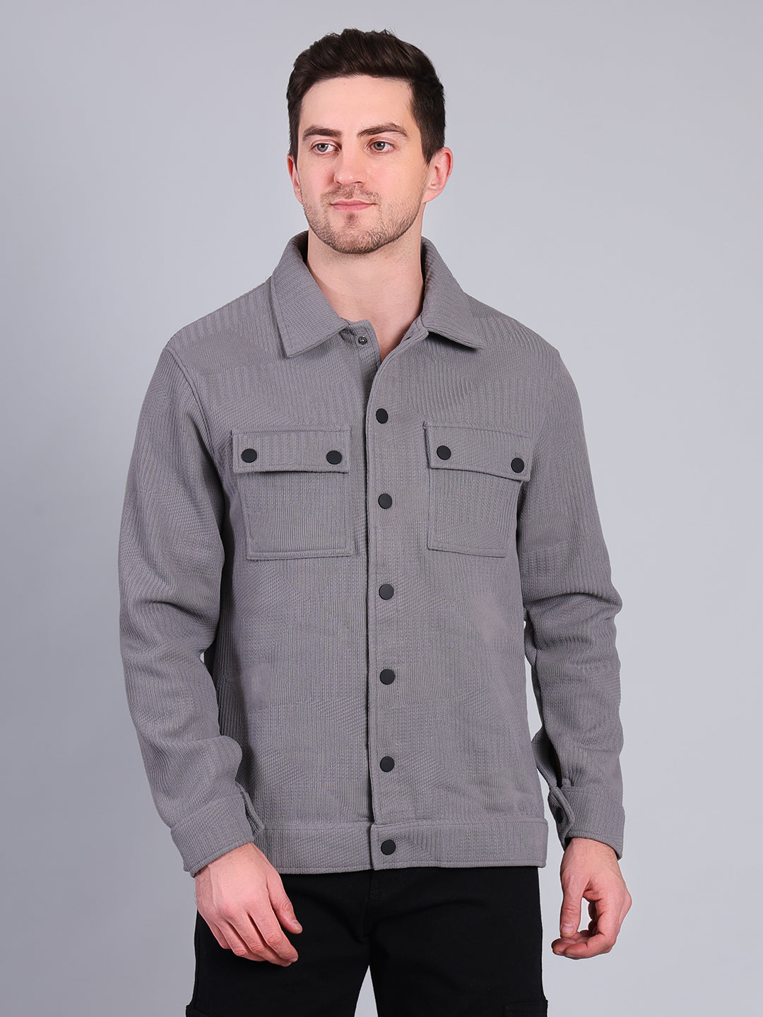 Stylox Men’s Winter Shacket | Solid Button-Down Shirt Jacket with Chest Pockets | Warm Casual Outerwear - Stylox