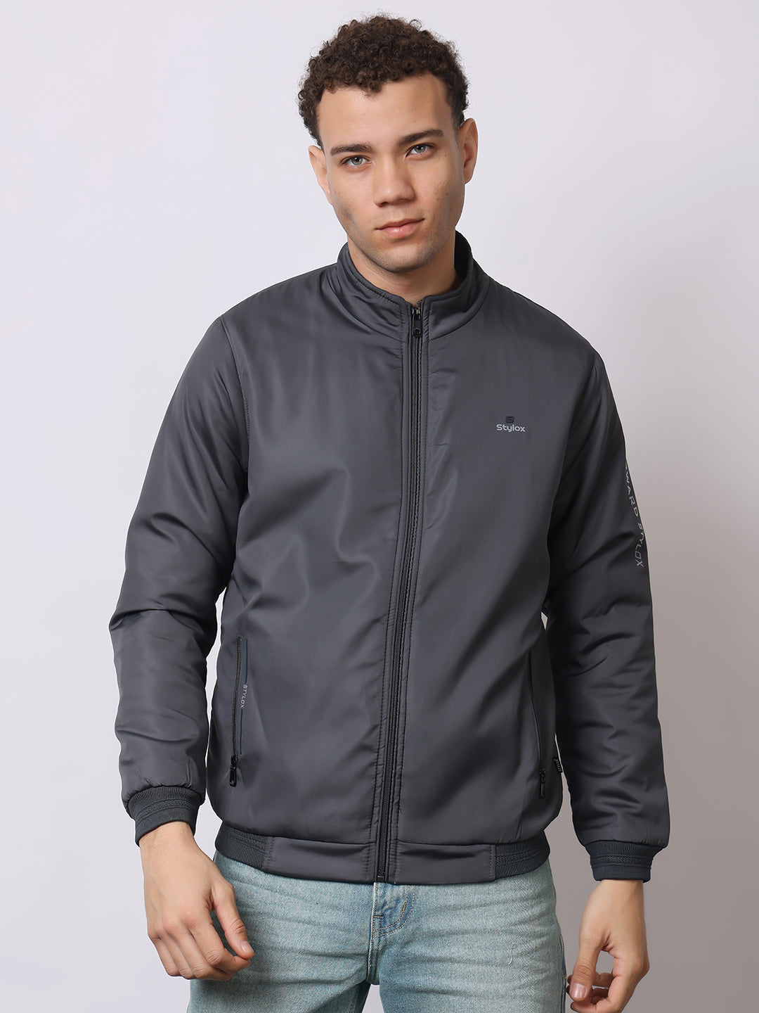 Stylox Men’s High-Neck Winter Jacket – Lightweight Windcheater with Warm Lining & Full-Zip Closure