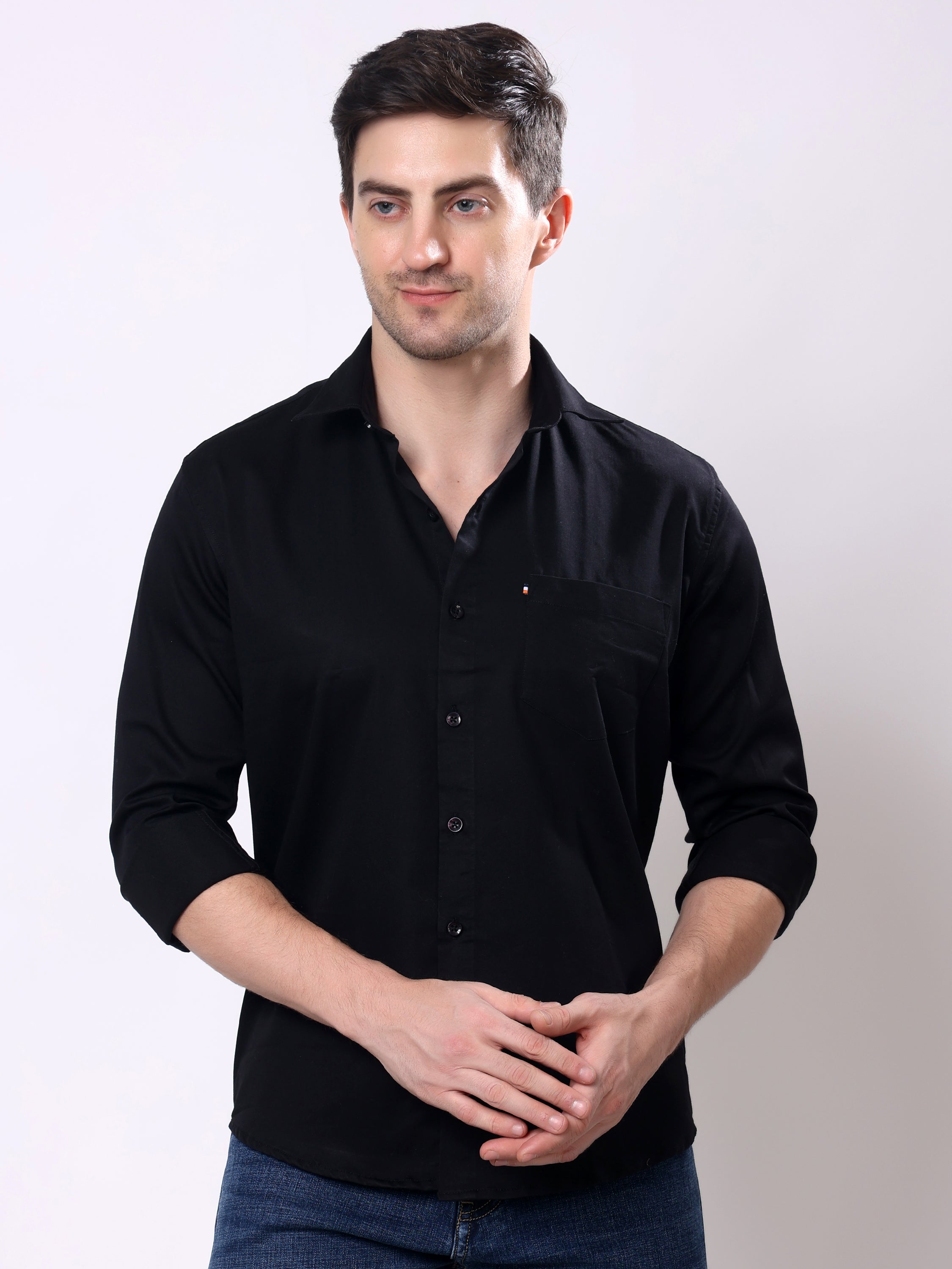 Stylox Men’s Regular Fit Full Sleeve Solid Cotton Satin Casual Shirt - Stylox