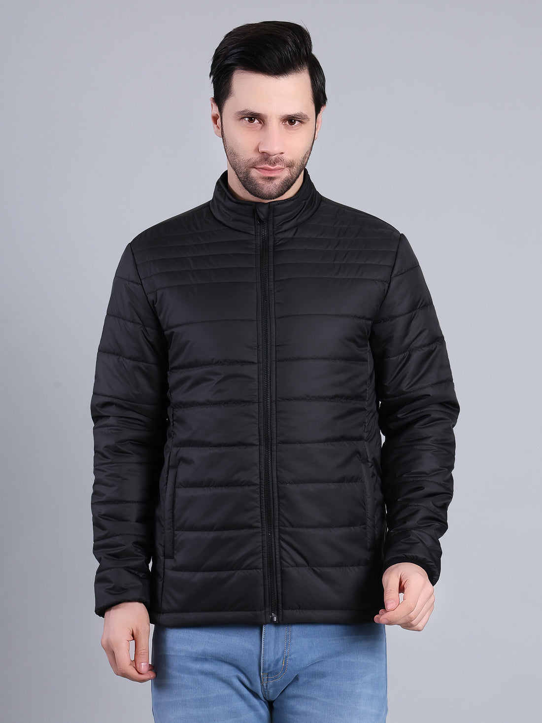 Stylox Men’s Lightweight Puffer Winter Jacket with Zip Closure (Black)