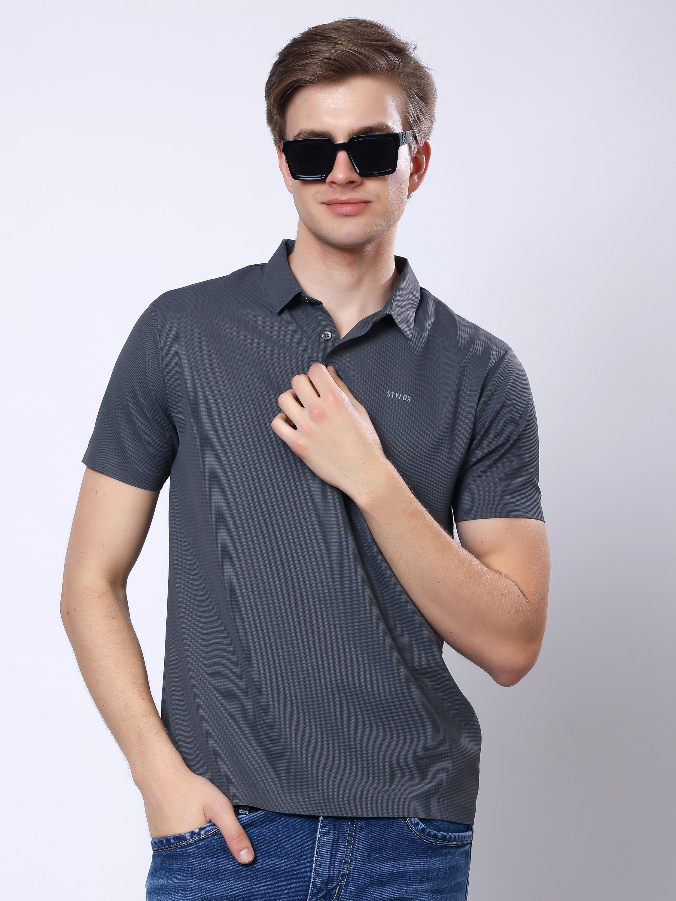 Stylox Men’s Premium Regular Fit Stretchable Polo T-Shirt–Grey - Stylox
