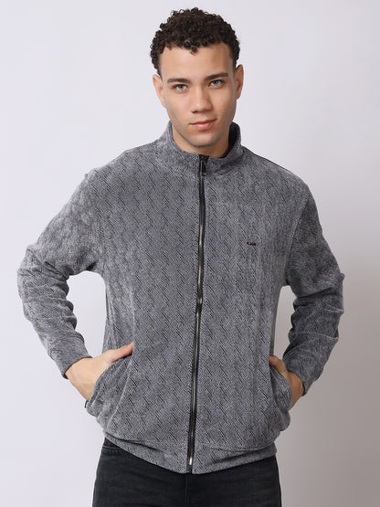 Stylox Men’s Textured Winter Jacket – High-Neck Full-Zip Warm Fleece Jacket for Casual &amp; Daily Wear