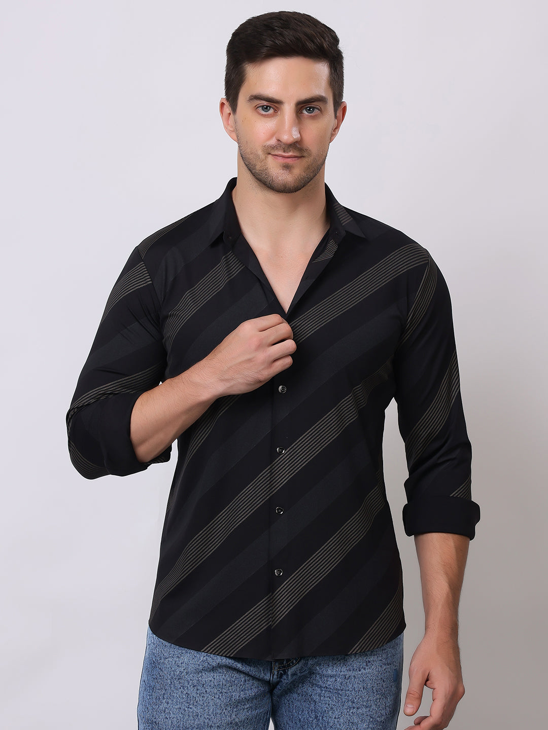 Men's Slim Fit Striped Pattern Shirt | Stylish & Party Wear - Stylox