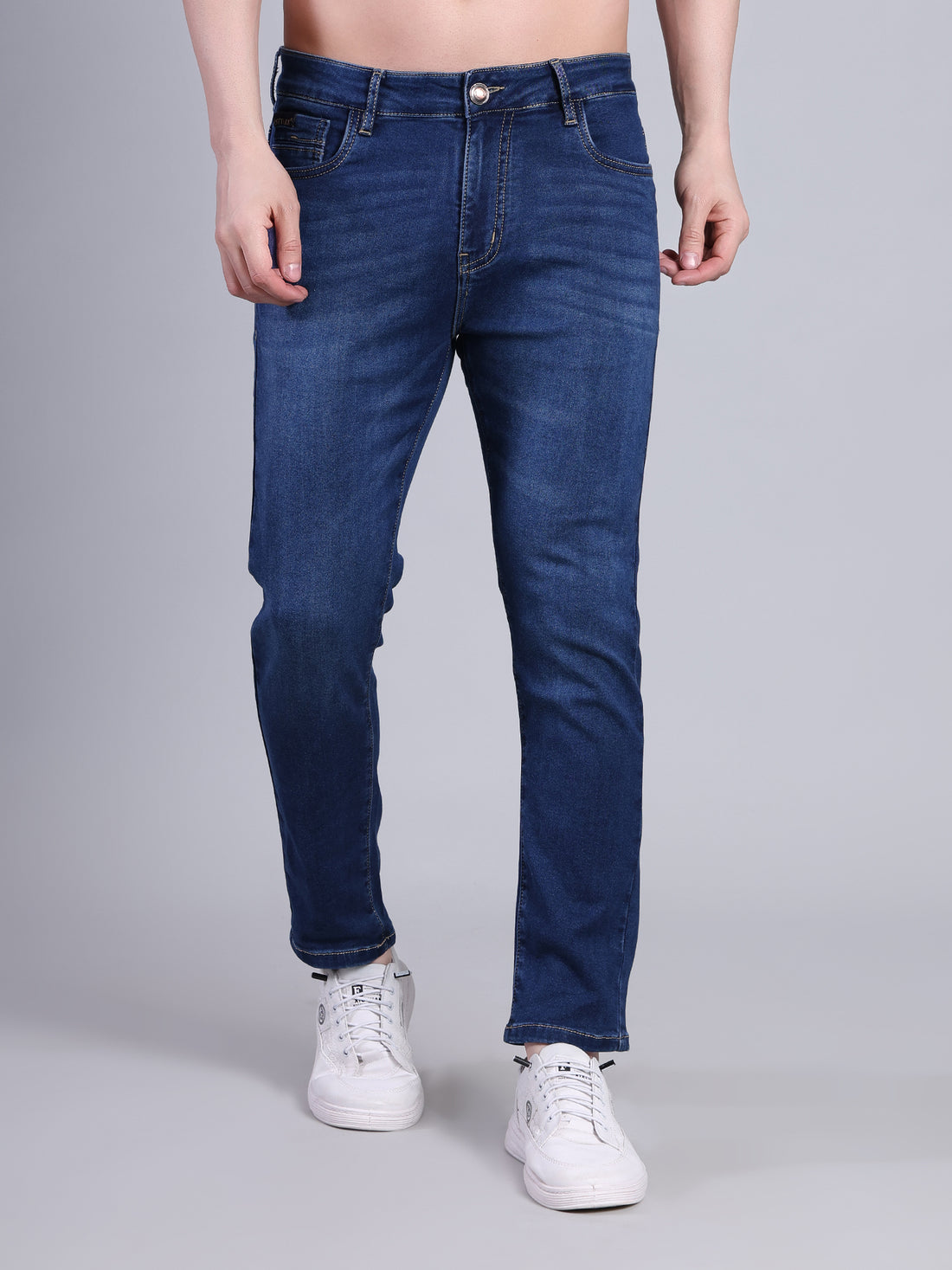 Stylox Men’s Ankle Fit Mid Rise Stretchable Denim Jeans-Dark Blue - Stylox