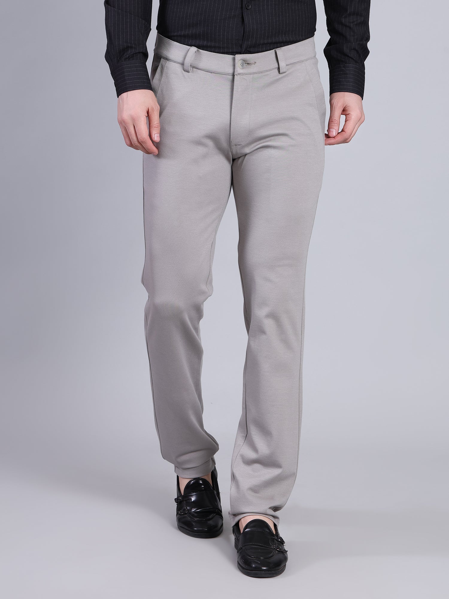 Stylox Men’s Slim Fit Stretchable Formal Trousers-Light Grey - Stylox