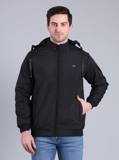 Stylox Men’s Solid Hooded Winter Jacket | Full Sleeve Zip-Up Casual Jacket with Pockets