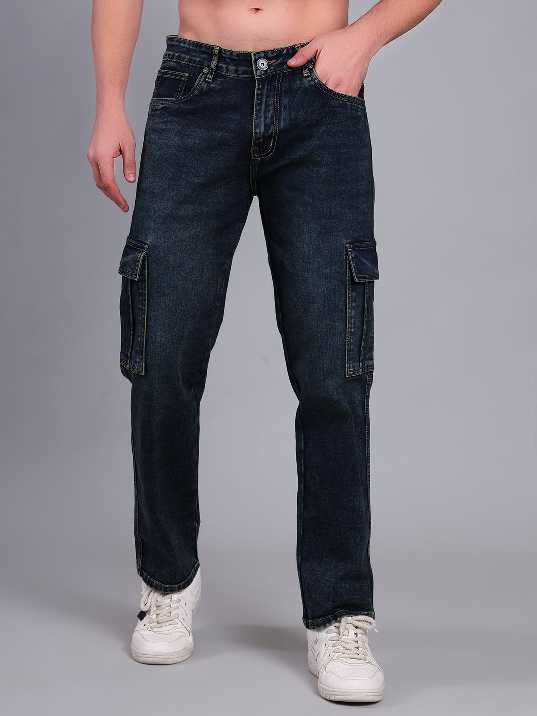 Stylox Men’s Cargo Jeans | Utility Denim with Multiple Pockets | Regular Fit Stretch Cargo Jeans for Men