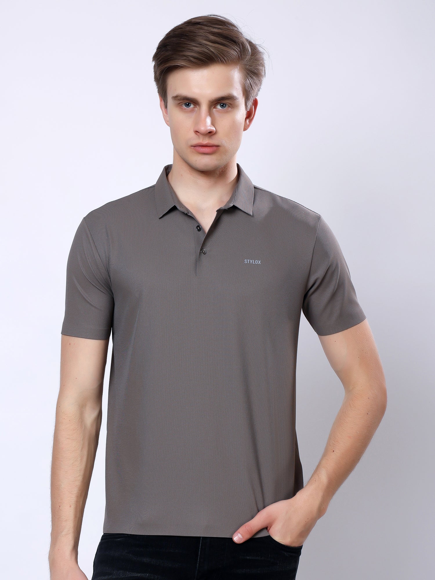 Stylox Men’s Premium Regular Fit Stretchable Polo T-Shirt-Arm Taupe - Stylox
