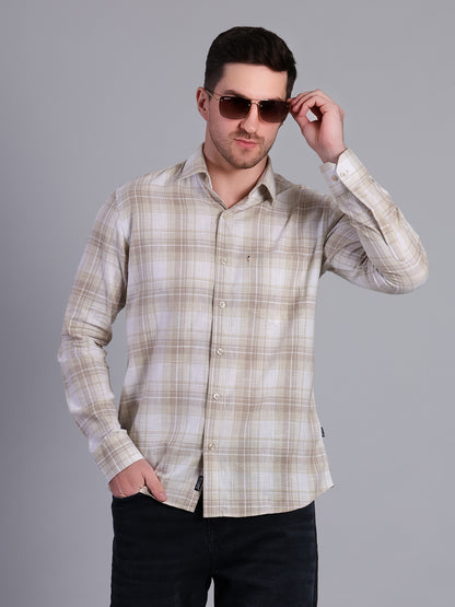 Stylox Men’s Regular Fit Checked Full Sleeve Casual Shirt-Sand - Stylox