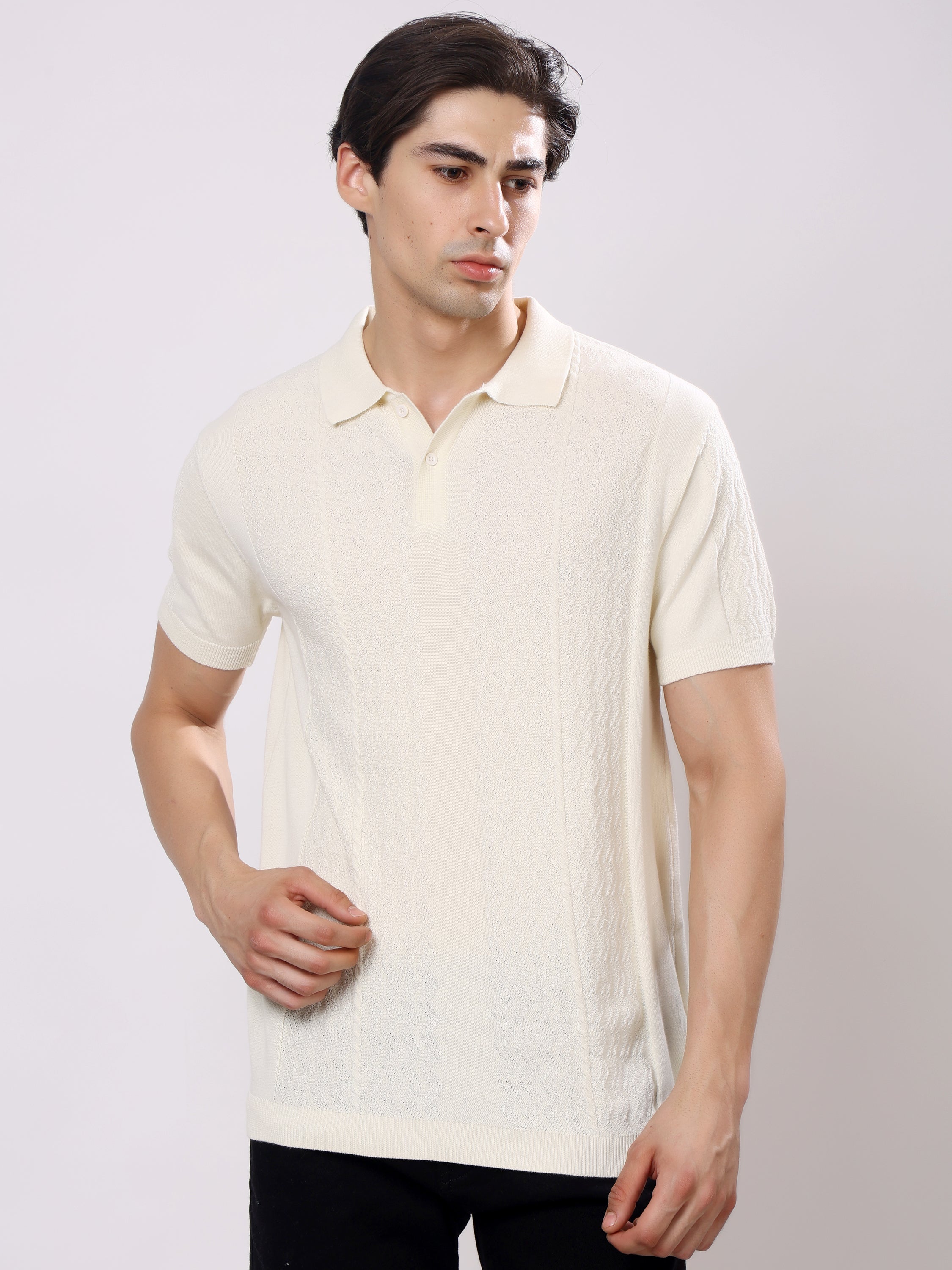 Stylox Men's Regular Fit Half Sleeve Textured Knitted Polo T-Shirt