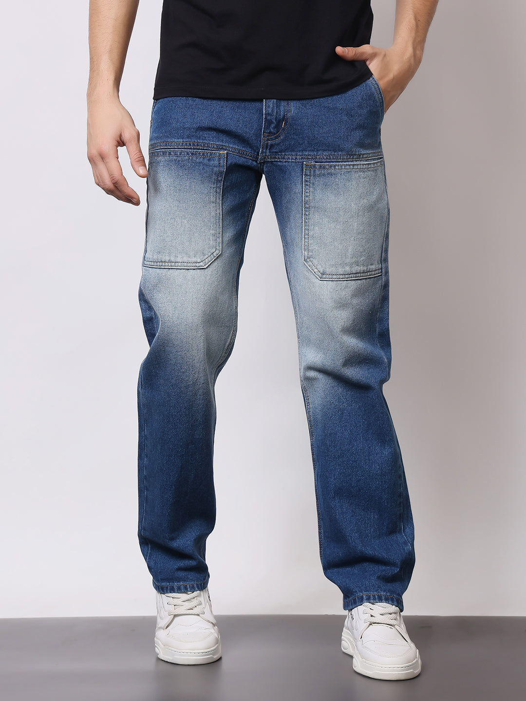 Stylox Men’s Relaxed Fit Heavy Washed Denim Jeans with Front Utility Pockets | Comfort Casual Jeans for Everyday Wear - Stylox