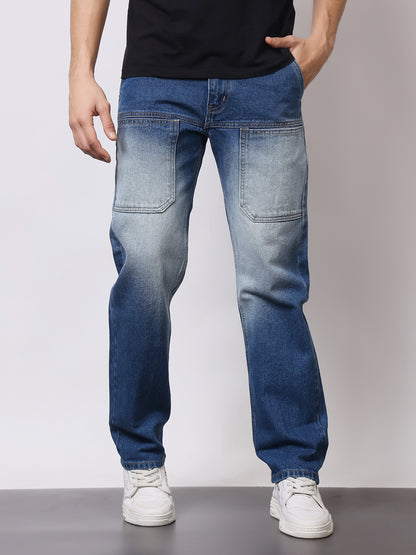 Stylox Men’s Relaxed Fit Heavy Washed Denim Jeans with Front Utility Pockets | Comfort Casual Jeans for Everyday Wear - Stylox