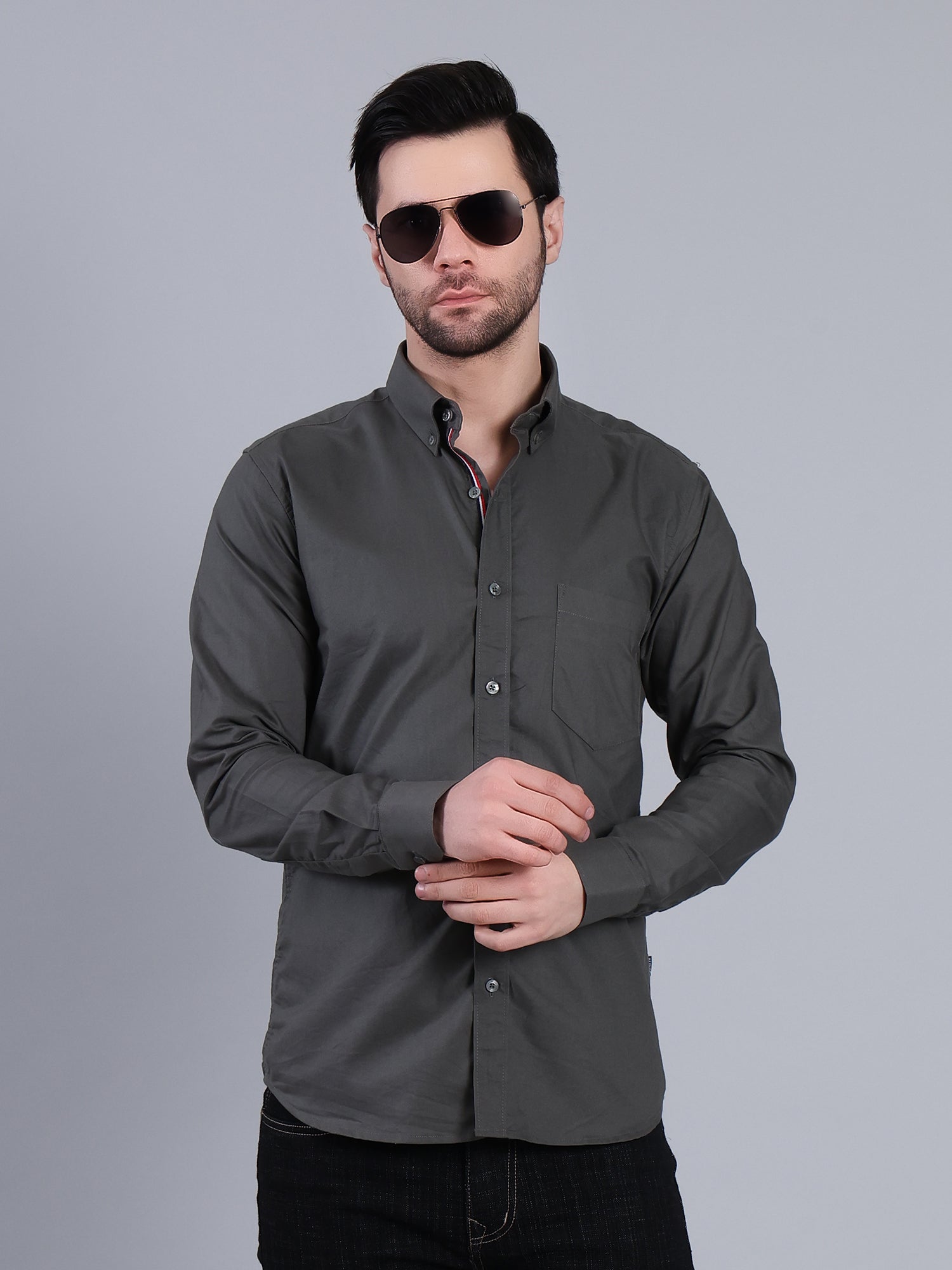 Stylox Men’s Regular Fit Full Sleeve Solid Casual Shirt for Everyday & Office Wear (Grey) - Stylox