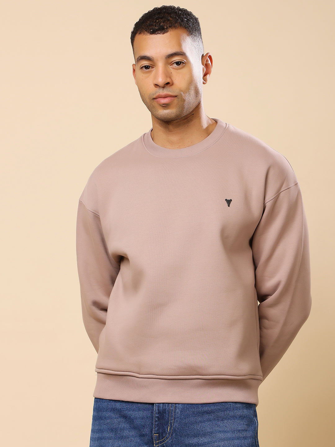 Stylox Men’s Round Neck Full Sleeve Solid Sweatshirt – Minimal Style, Maximum Comfort (Mauve) - Stylox