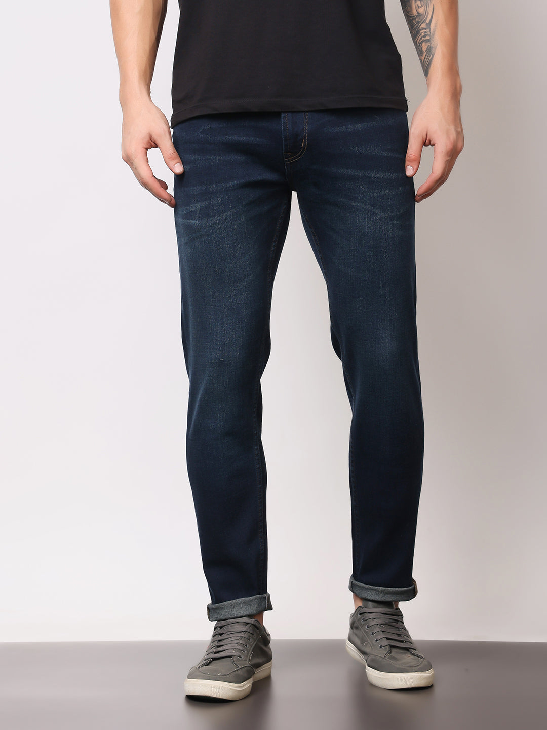 Stylox Men’s Ankle Fit Mid-Rise Washed Stretchable Denim Jeans - Stylox