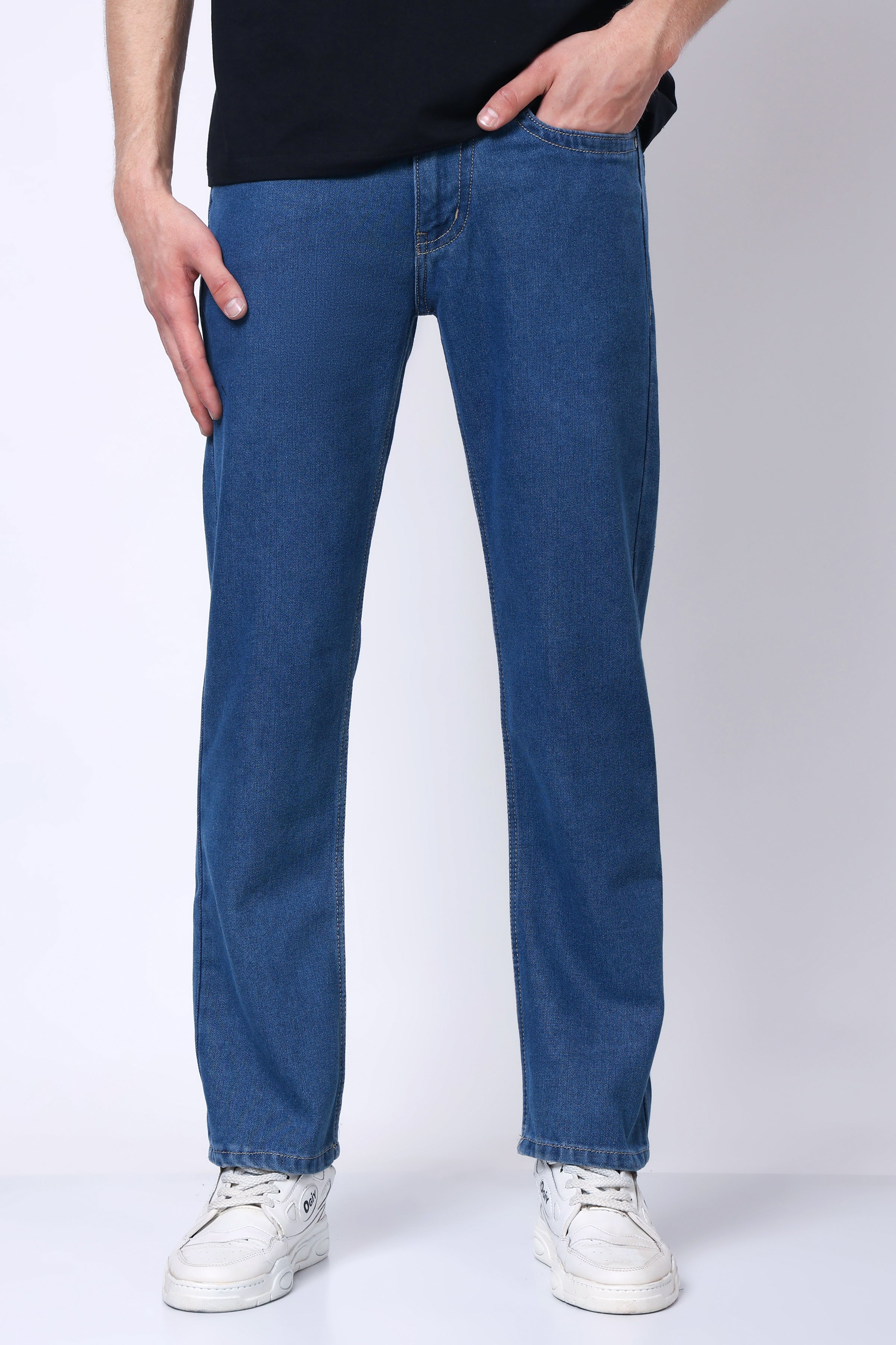 Stylox Men’s Mid-Rise Comfort Fit Dark Blue Non-Stretch Denim Jeans - Stylox
