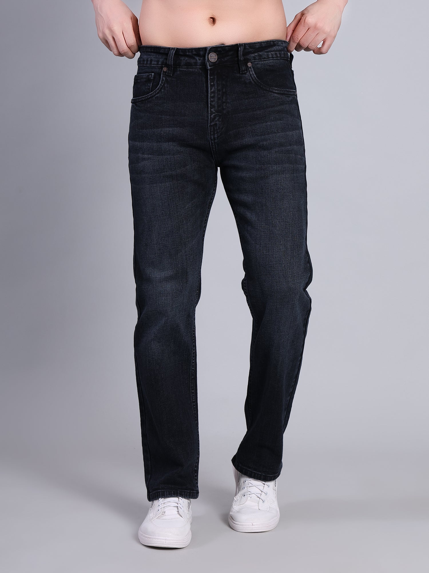 Stylox Men’s Mid-Rise Straight Fit Classic Washed Denim Jeans-Mid Grey - Stylox