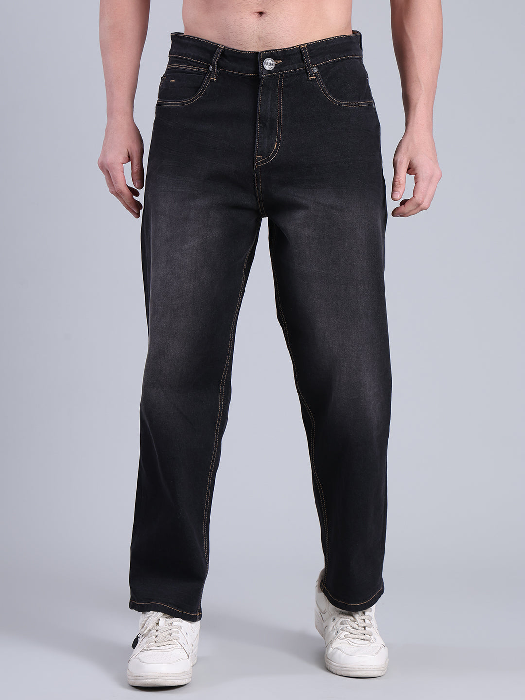 Stylox Men’s Loose Fit Mid-Rise Washed Denim Jeans - Stylox