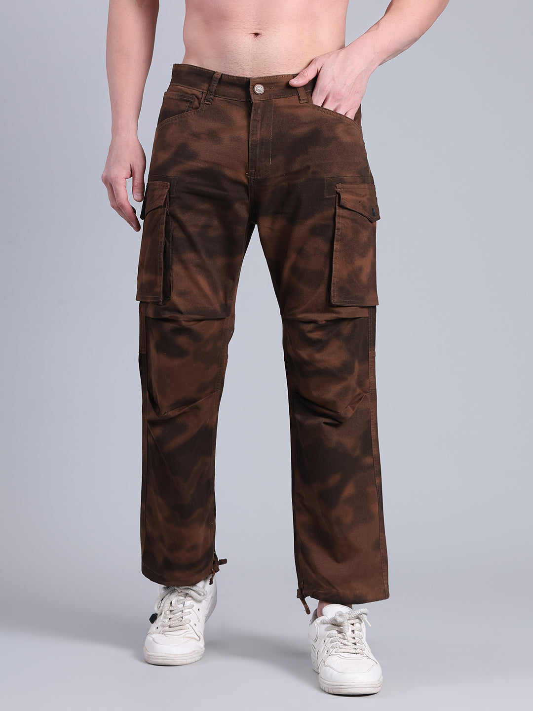 Stylox Men’s Mid-Rise Cargo Pants Brown | Relaxed Fit Utility Cargo Trousers for Men - Stylox
