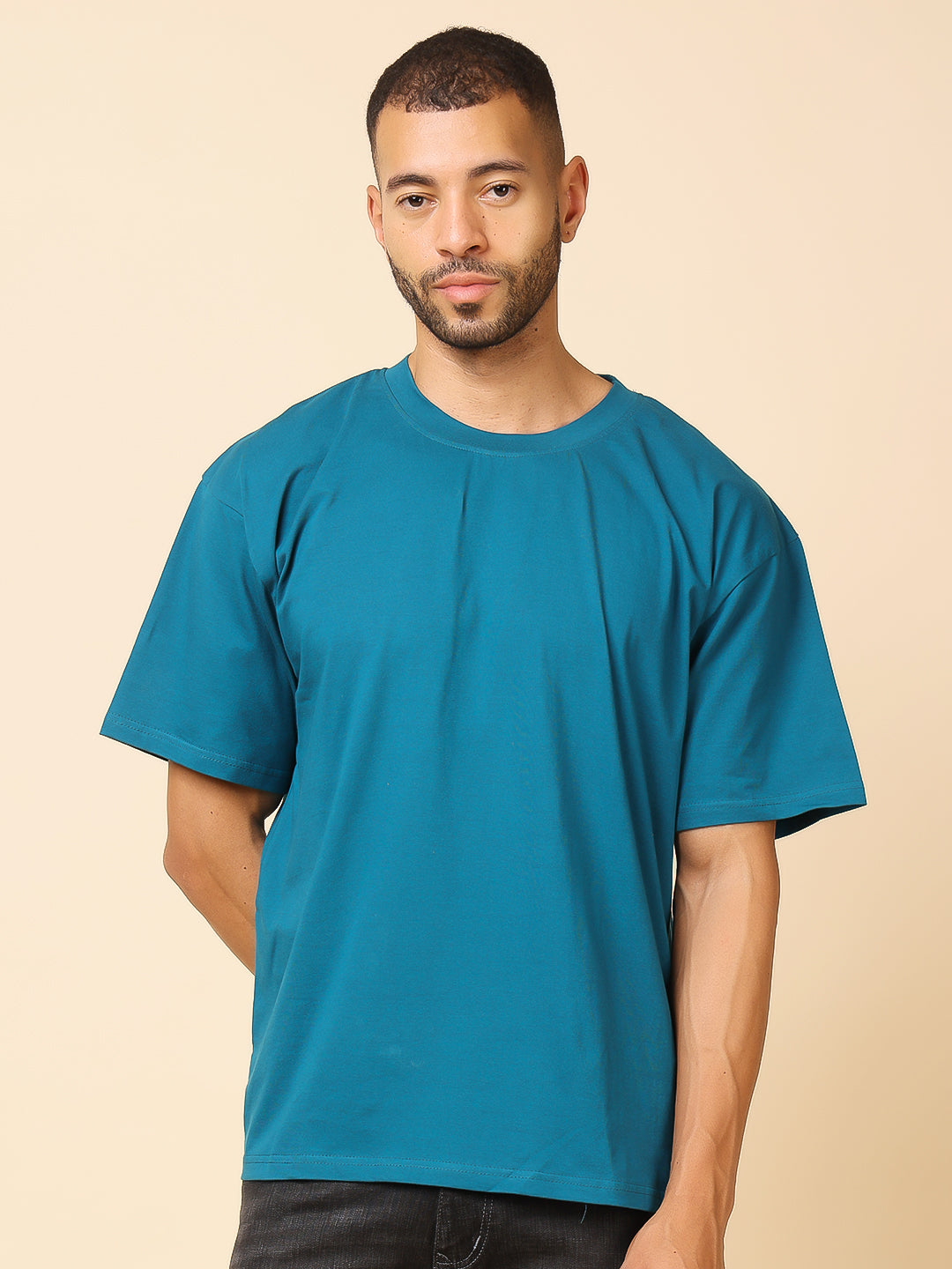 Stylox Men’s Drop Shoulder Round Neck Solid T-Shirt – Oversized Fit, Trendy &amp; Comfortable Casual Wear