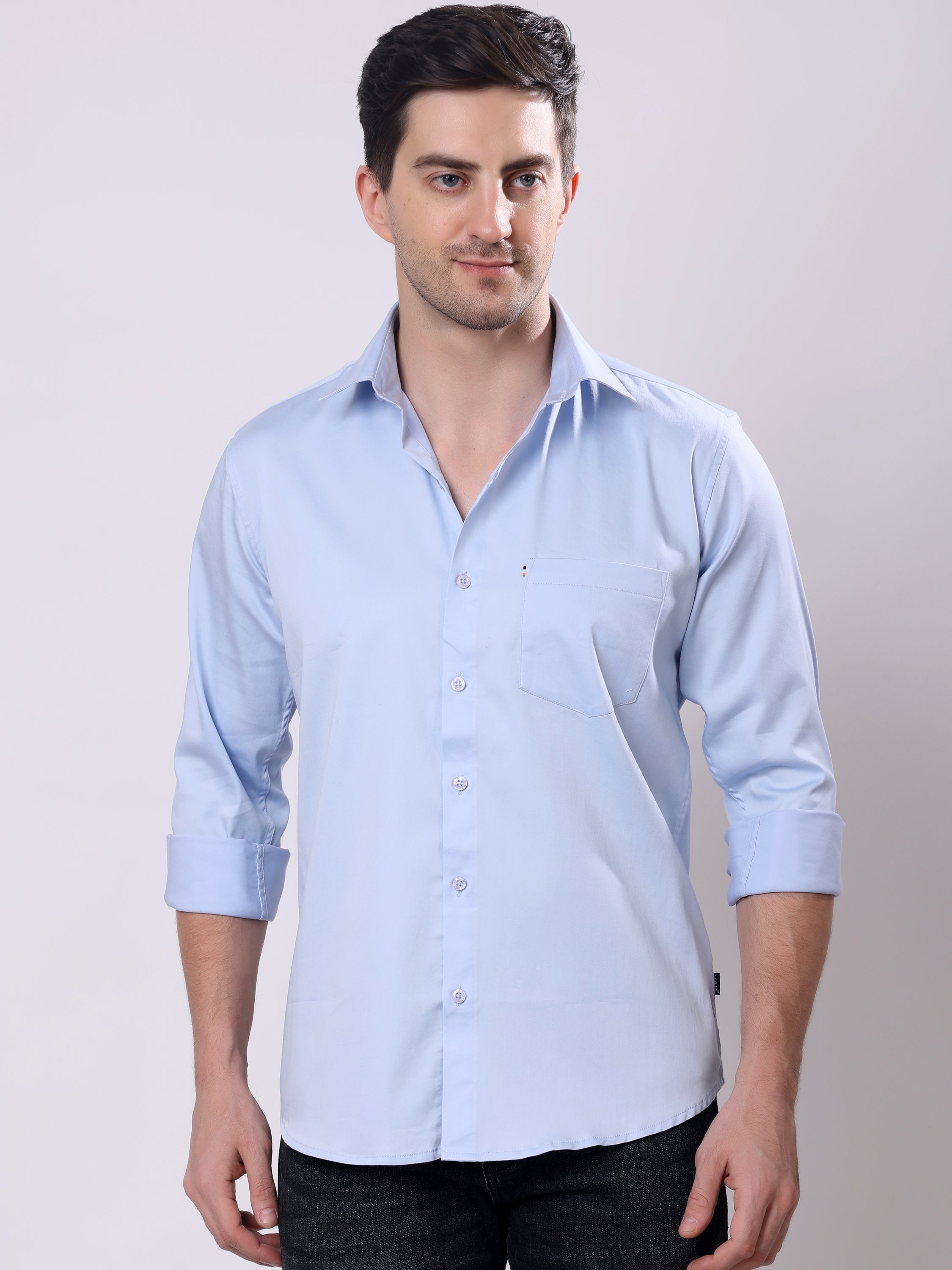 Stylox Men’s Regular Fit Full Sleeve Solid Cotton Satin Casual Shirt - Stylox