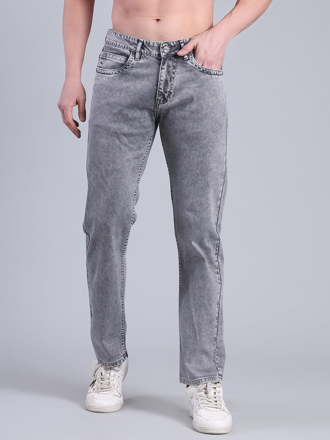 Stylox Men’s Comfort Fit Mid Rise Washed Denim Jeans (Light Grey)