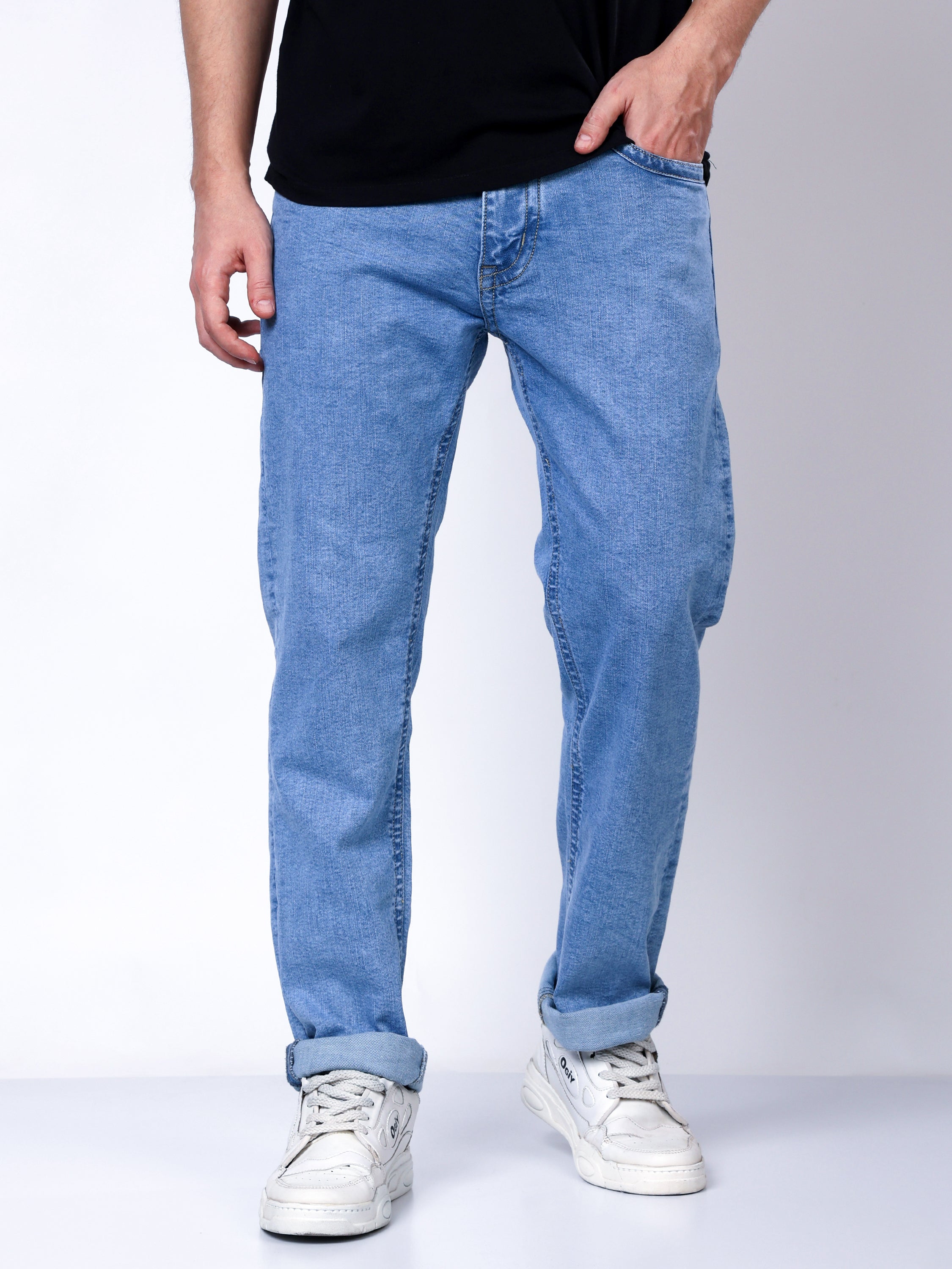 Stylox Men’s Slim Fit Stretchable Greenish Blue Denim Jeans - Stylox