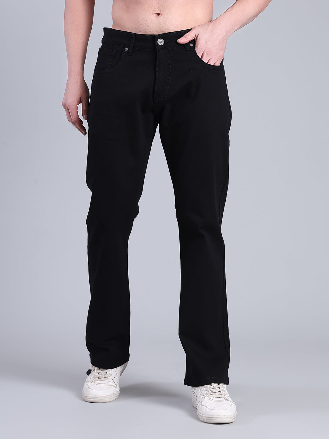 Stylox Men’s Bootcut Fit Mid-Rise Solid Denim Jeans (Black) - Stylox