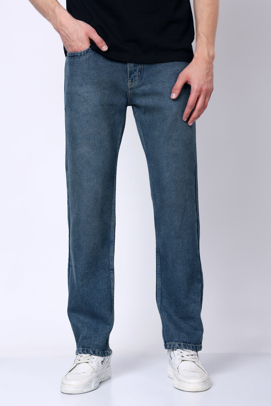 Stylox Men’s Mid-Rise Comfort Fit Greenish Blue Non-Stretch Denim Jeans - Stylox