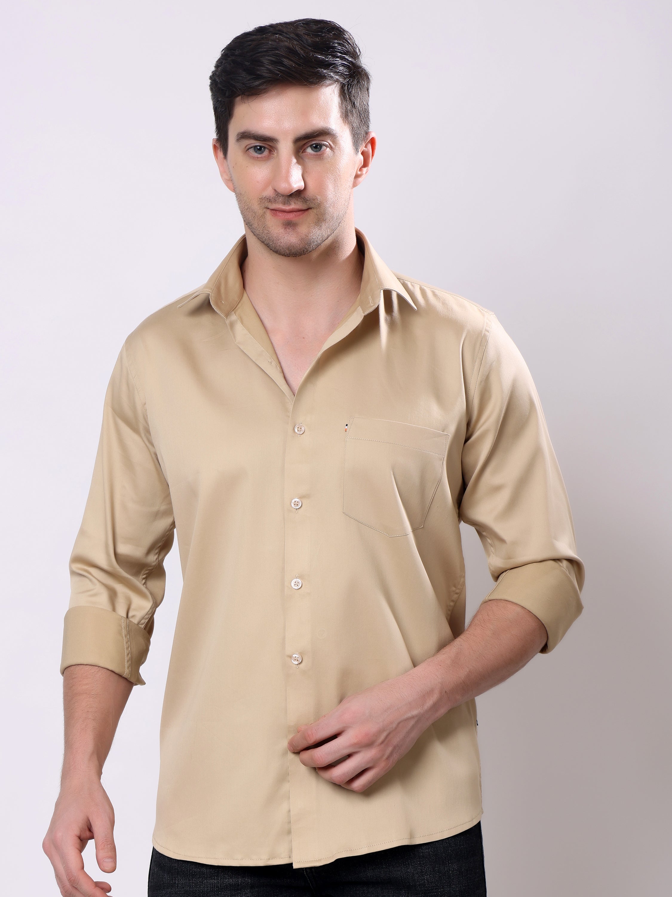 Stylox Men’s Regular Fit Full Sleeve Solid Cotton Satin Casual Shirt - Stylox