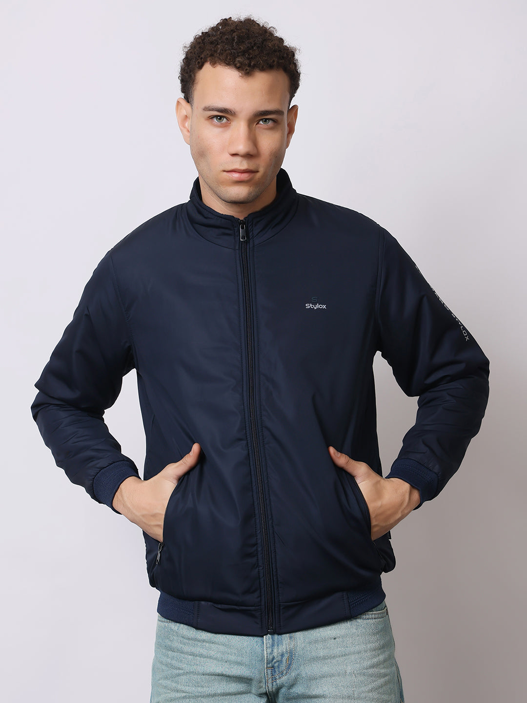 Stylox Men’s High-Neck Winter Jacket – Lightweight Windcheater with Warm Lining & Full-Zip Closure