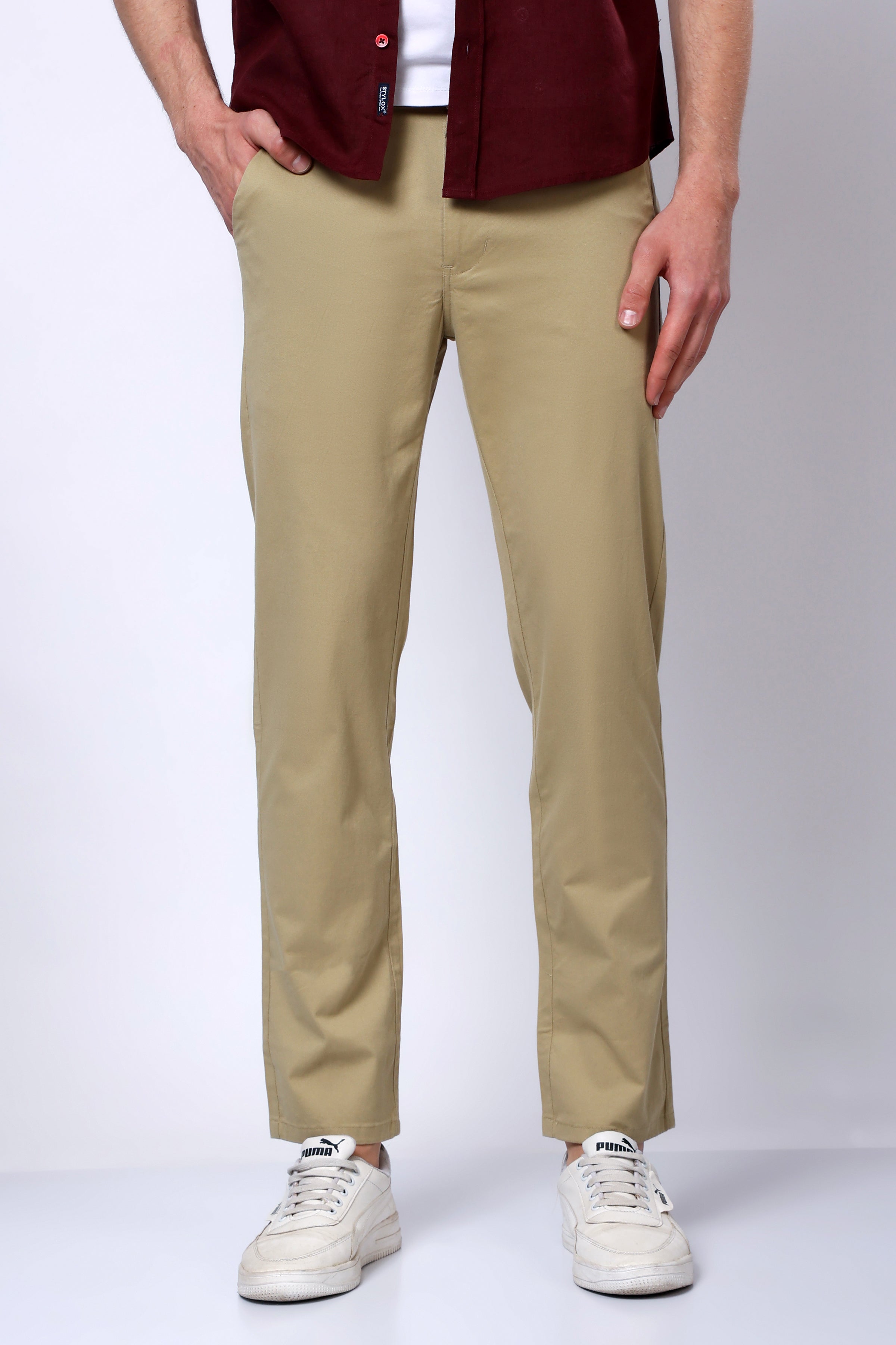 Stylox Men’s Straight Fit Casual Trousers with Comfort-Cream - Stylox