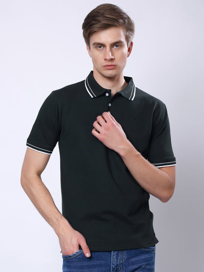Stylox Men’s Solid Polo T-Shirt with Contrast-Tipped Collar - Stylox