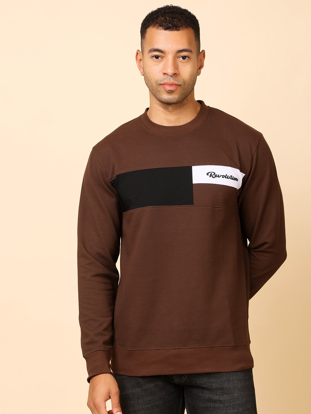 Stylox Men’s Colorblock Crew Neck Sweatshirt with “Revolution” Print